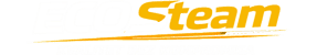 Natpis ECO Steam je napisan podebljanim bijelim i žutim slovima iznad žutog swoosha, a ispod je na svijetloj pozadini jedva vidljiv natpis KVALITET BEZ KOMPROMISA.