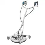 Čistač Mosmatic FL-SAR 520 ima ergonomske ručke sa ručkama u boji, točkove za mobilnost i creva za efikasno čišćenje betona.