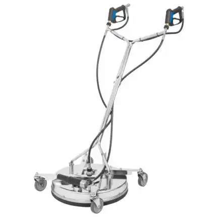 Čistač Mosmatic FL-SAR 520 ima ergonomske ručke sa ručkama u boji, točkove za mobilnost i creva za efikasno čišćenje betona.