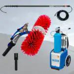 QLEEN Purastart E Kompletni set 12,6m, dizajniran za čišćenje solarnih panela, uključuje karbonski štap, rotirajuću četku, jedinicu za filtraciju i crevo.