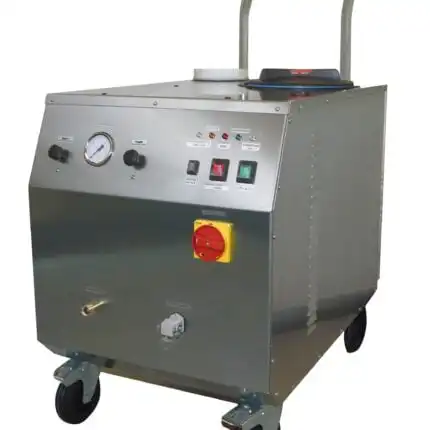 Turbolava 9000 - Industrijski Parocistac je robustan mobilni parni čistač na točkovima, sa manometrom i zaustavljanjem u nuždi.