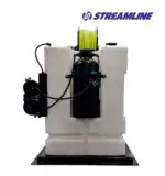 Streamline Combi 325 RODI ima bijeli rezervoar, crni cilindar, žuto-zeleno crevo, žice, Streamline logo, 5 filtera, 2 pumpe, crevo od 100m, Li-On baterije koje traju 8 sati i kapaciteta 325L.