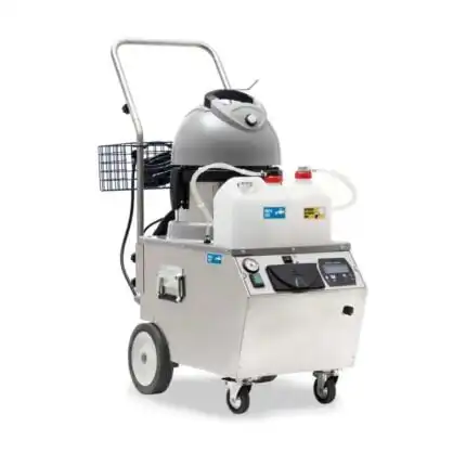 Paročistač Steam Italy 7500, mobilni čistač s metalnim okvirom, velikim točkovima i ergonomskom ručkom za lakšu upotrebu.