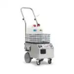 Paročistač Steam Italy 8000 je prijenosni paročistač s metalnom ručkom, velikim stražnjim kotačima, prednjim kotačima, kontrolnom pločom, žičanom korpom i dvostrukim kontejnerima.