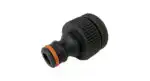 Rebrasti crni plastični konektor za crevo sa narandžastim prstenom, dizajniran kao priključak za Streamline DI filter sistem za jonoizmenjivačku smolu.