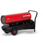 GE 36 Dizel Top je crvena prenosna industrijska grejalica na točkovima, s oznakom BM2 BIEMMEDUE i crnom bazom i ručkom.