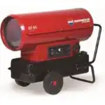 Industrijska grejalica Biemmedue GE 65 sa crvenim i crnim Arcotherm logotipom ima kontrolnu ploču i kotače za mobilnost koja je laka za korišćenje.