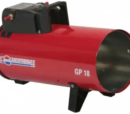 BIEMMEDUE GP 18M grejač na plin, elegantnog cilindričnog dizajna i crnih ručki, ima izdržljivo metalno tijelo i gornji prekidač koji se lako koristi.