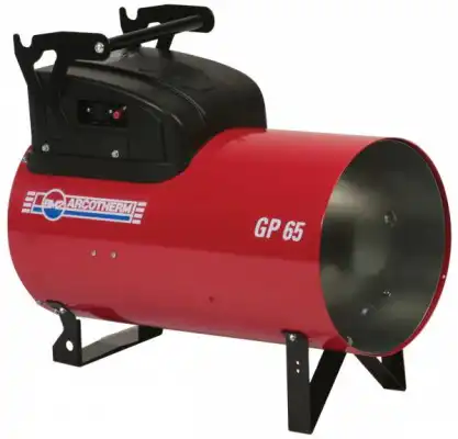 BIEMMEDUE GP 65A je crvena industrijska grejalica s Arcotherm logom, crnom ručkom i postoljem, dizajnirana za efikasnu emisiju podne topline.