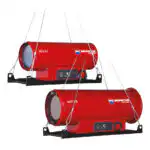 Dva Biemmedue GE/S 65 i 105 dizel top grejalicesa logotipom Liquid Oil vise sa bijelih kablova.