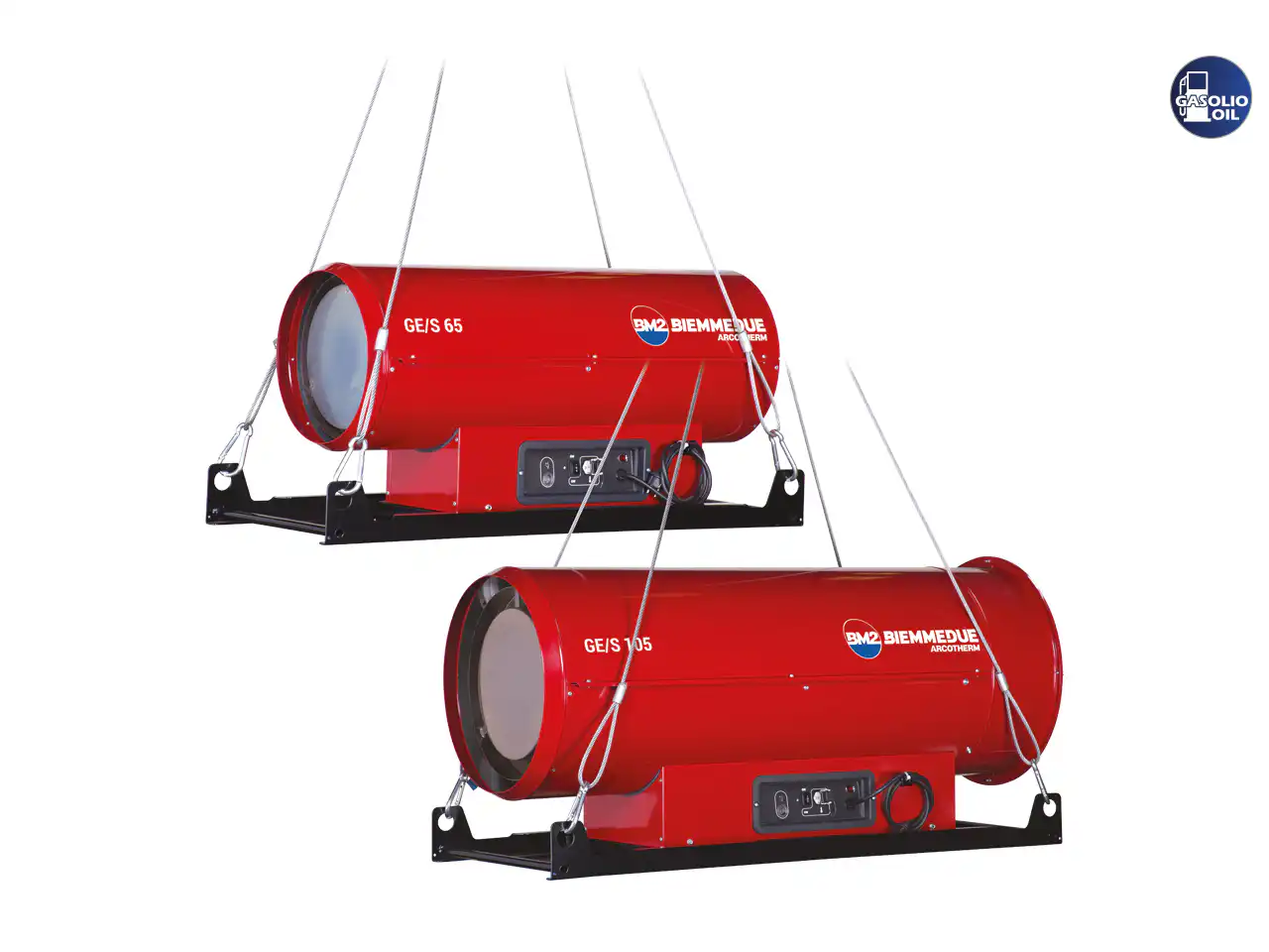 Grejalica-Biemmedue-GES-1 Dva Biemmedue GE/S 65 i 105 dizel top grejalicesa logotipom Liquid Oil vise sa bijelih kablova.