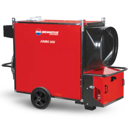 Biemmedue Jumbo 85, crveno-crni je grejač s kotačima i velikim ispuhom za laku mobilnost. Greje na 85kW