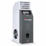 Visok pravougaoni industrijski uređaj za klimatizaciju sa izduvima gore, panelom na sredini i velikim ventilatorom sa strane, jasno označen kao BIEMMEDUE SP 35 indirektni grejač snage 34,76 kW za rad na dizel, prirodni gas ili TNG.