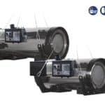 Dva industrijska dizel topa za grejanje, BH 50 D & Dizel Top za Grejanje BIEMMEDUE BH 100 D 99,8 kW, vise jedan pored drugog na beloj pozadini.