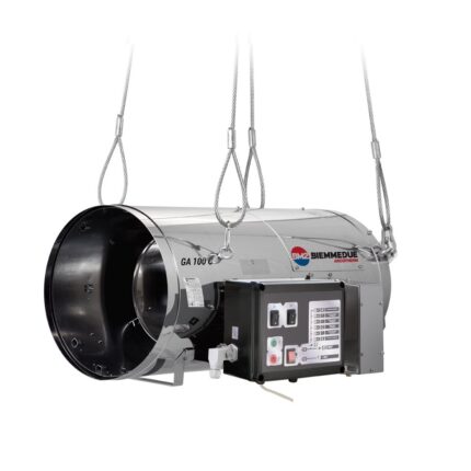 BIEMMEDUE GA 100 C, gasni top TNG/LPG (propan/butan) od 100 kW sa elegantnim cilindričnim dizajnom i kontrolnim pločama, efikasno greje prostrane prostore.
