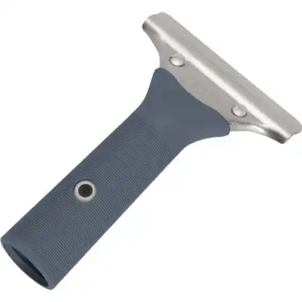 Držač brisača za prozore LEWI | Soft Grip nudi metalno kućište, teksturiranu sivu ručku, dva zakovica i otvor za kačenje na dnu.