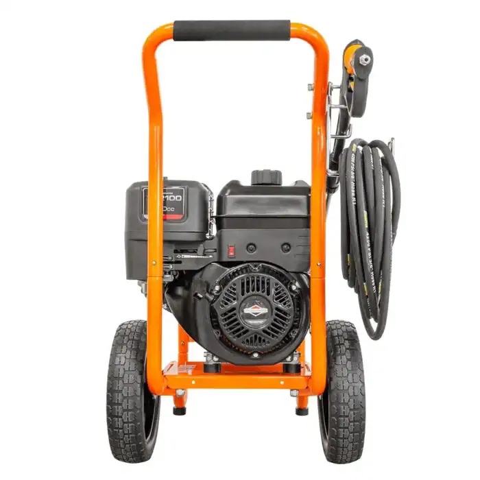 Benzinski perač pod pritiskom ECO Steam ES4000BD ima Briggs&Stratton motor 275bara 1080l/h, narandžast ram i crni motor.