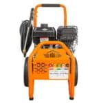 Prednji pogled na ECO Steam ES4000BD perač pod pritiskom sa Briggs&Stratton motorom, velikim točkovima i panelom.