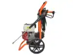 Benzinski perač pod pritiskom ECO Steam ES3300HX (220bar, 840l/h) – HONDA GX200 ima dva velika točka, ručku, motor, crevo i pištolj.