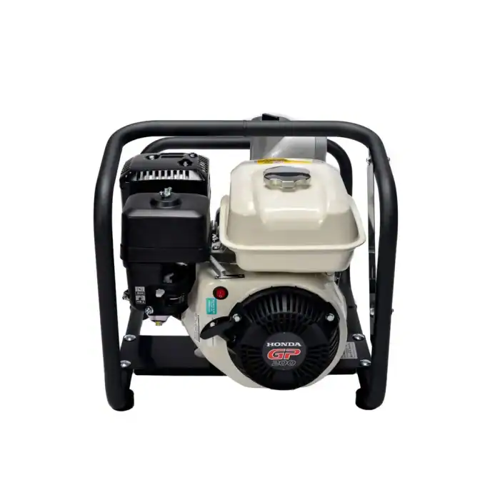 Prednja strana pumpe ES30-H (60m³/sat, 3 inča, HONDA motor, čestice do 6mm) sa crnim ramom i belim rezervoarom goriva.