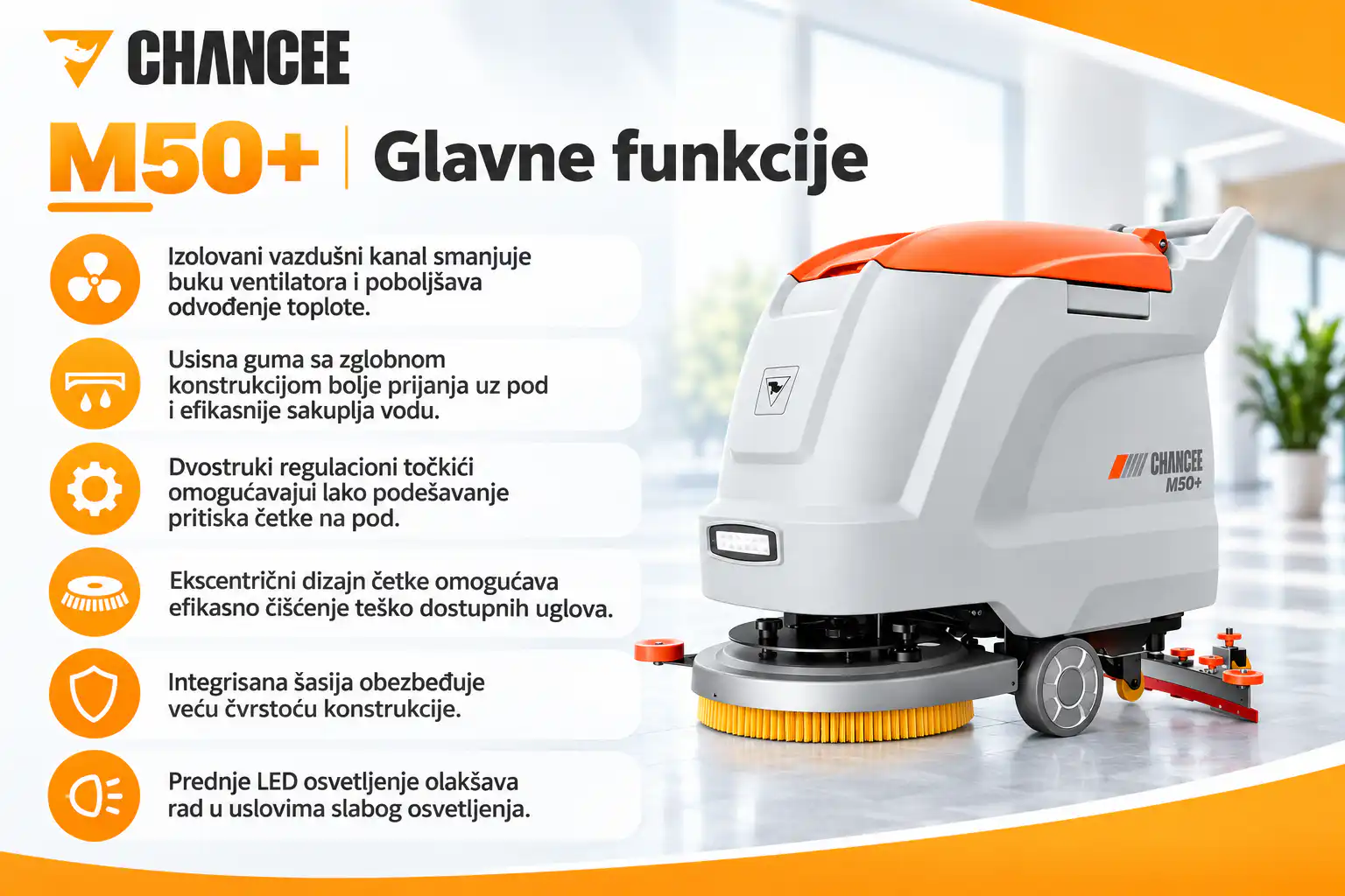 Chancee M50+ glavne funkcije mašine za pranje podova