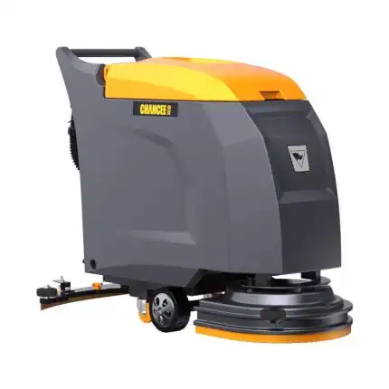 Siva i žuta CHANCEE M50 mašina za čišćenje poda, 510mm četka, baterija do 2h, točkovi, ručka pozadi, garancija 3 godine.