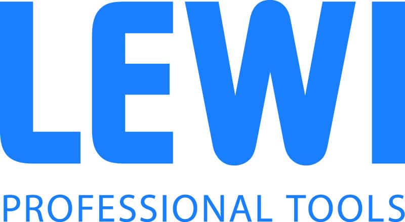 Na bijeloj pozadini, riječ LEWI ispisana je velikim plavim slovima, podebljanim slovima, iznad manjeg plavog teksta koji glasi PROFESSIONAL TOOLS.