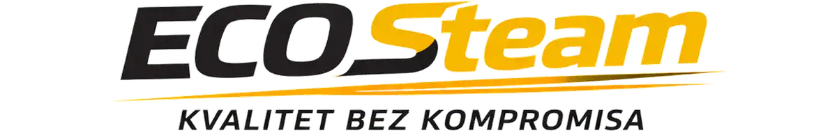 Logo sa natpisom ECO Steam u crnim i žutim slovima, žutom linijom i ispod KVALITET BEZ KOMPROMISA, na beloj pozadini.