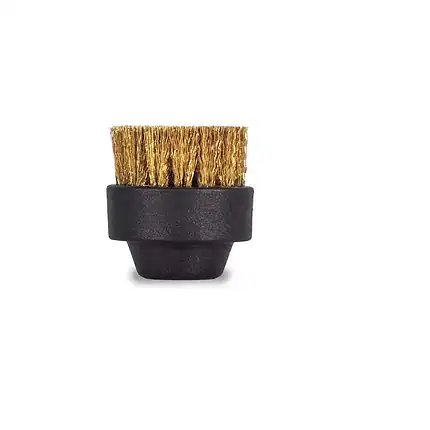 Mala četkica 38mm sa mesinganim vlaknima - Steam Italy, okrugla četka sa čvrstim vlaknima i crnom bazom na beloj pozadini.