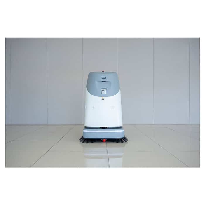 Chancee SC50 industrijski robot za pranje podova, 3D LiDAR i AI, beo i siv, stoji na sjajnim pločicama ispred zida, vidljive četke.