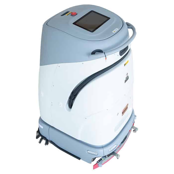 Industrijski robot za čišćenje podova Chancee SC50 koristi 3D LiDAR i AI, ima ekran na dodir, tipke, crijeva i četke; prikazan je na bijeloj pozadini.