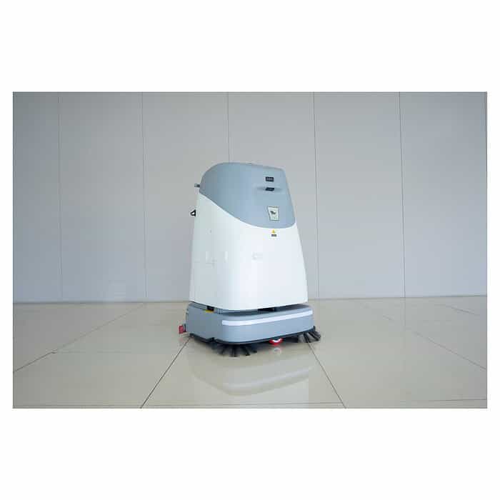 Beli i sivi industrijski robot za pranje podova Chancee SC50 s 3D LiDAR & AI stoji na sjajnom pločastom podu ispred belog zida.
