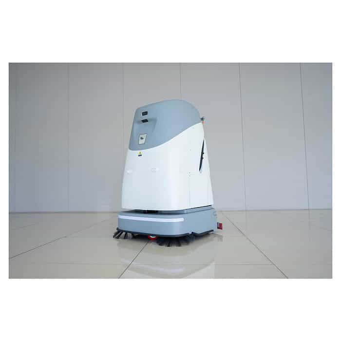 Sivi i beli industrijski robot za pranje podova Chancee SC50 sa 3D LiDAR i AI stoji na sjajnom pločastom podu pred belim zidom.