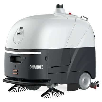 Moderan i kompaktan sivi i crni robot za pranje podova Chancee SC80 (4000 m²/h, 3D LiDAR), sa četkama, točkovima i izduvom.