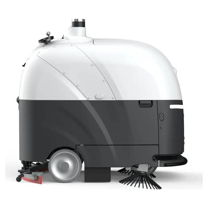 Chancee SC80 industrijski autonomni robot za pranje podova, kompaktan, beo i siv, sa velikim točkom, četkom i crvenim brisačem.