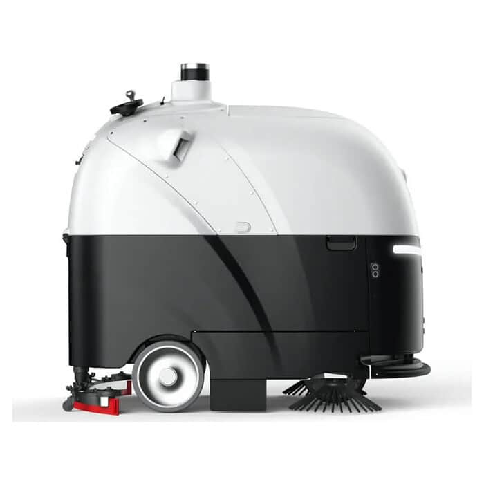 Chancee SC80 Pro autonomni robot za čišćenje podova, beo i crn, sa točkovima i bočnim četkama na beloj pozadini.