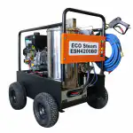 ESH4200BD je mobilna peračica vrele vode (290 bara, 1080 l/h, 150°C) na benzin i dizel sa točkovima i metalnim rezervoarom, idealna za industrijsko ili komercijalno čišćenje bez struje.