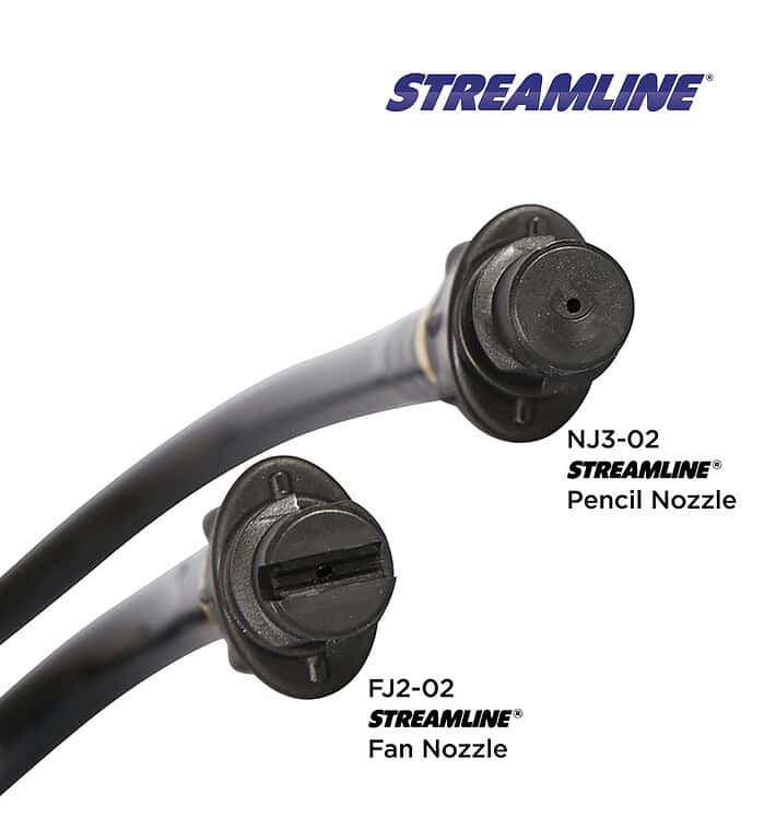 Set Streamline Twist-Lock čini dva pukotina i dva usmerena nastavka: široki FJ2-O2 i okrugli NJ3-O2, prikazani uz Razdelnik.