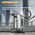 Industrijski usisivač Chancee CG3080 Turbina 80 L, 3.0 kW, HEPA 99,7%, metalno kućište i crno crevo ispred nebodera.