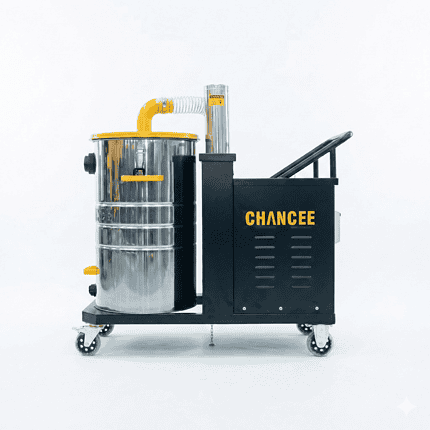 Industrijski usisivač Chancee CG4080 Turbina sa metalnim bubnjem, žutim i crnim detaljima, točkovima i natpisom CHANCEE.