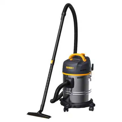 Chancee CRS1625 je profesionalni usisivač za mokro i suvo čišćenje, 25L, 1.6kW, HEPA filter 99.7%, crno crevo, žuti detalji.