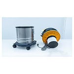 Profesionalni usisivač Chancee CRS1625 (25 L, 1,6 kW) ima metalno telo sa točkovima levo i žuto-crni motor desno sa HEPA filterom (99,7%), kablom i protokom vazduha od preko 210 m³/h.