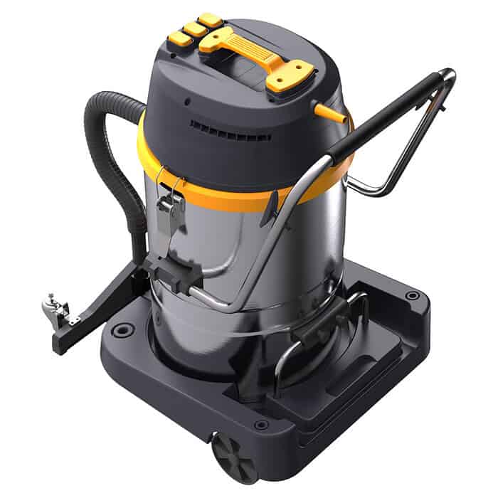 Profesionalni usisivač Chancee CRS2870, 2 motora, HEPA filter, 70L rezervoar, 2.8kW snaga, inox telo sa crno-žutim detaljima.