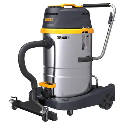 Profesionalni usisivač Chancee CRS2870 ima 2 motora, HEPA filter, metalnu posudu 70L, točkove i žuto-crne detalje.