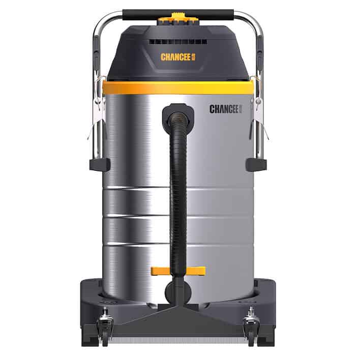 Profesionalni usisivač Chancee CRS2890 sa čeličnim telom, crno-crevom, žutim detaljima; 2 motora, HEPA 99,7%, 90L, 2,8kW, 22,5kPa.