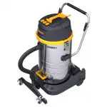 Profesionalni usisivač Chancee CRS2890 ima 90L inox telo, dva motora (2,8 kW), HEPA filter, crno-žuti dizajn i točkiće.