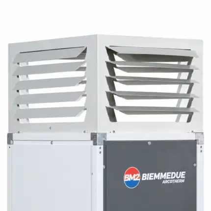 Detaljan prikaz Biemmedue ArcoTherm mašine sa usisnim panelima i istaknutim logotipom na metalnom sivobelom kućištu.