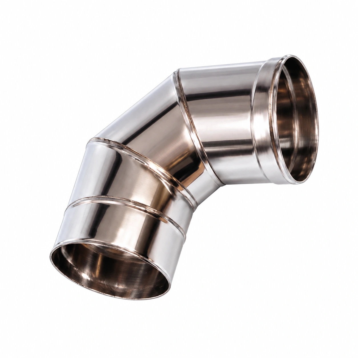 inox-dimovodno-koleno-90-stepeni-150mm-02ac288 Blistavi metalni koljenski spoj cijevi, savijen pod preciznim uglom od 90 stepeni, prikazan na čistoj bijeloj pozadini radi jasnoće.