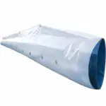Velika providna konusna plastična cev sa malim kružnim rupama duž bočnih strana i širokim otvorom sa plavim obodom na jednom kraju.