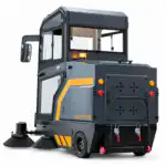 Siva i žuta industrijska mašina za čišćenje podova model CG-SP 190/180 sa kabinom, rotirajućim četkama i svetlima upozorenja.